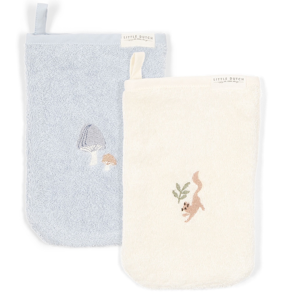 Little Dutch | Washandjes Paddenstoel/Eekhoorn Geborduurd 2-pack