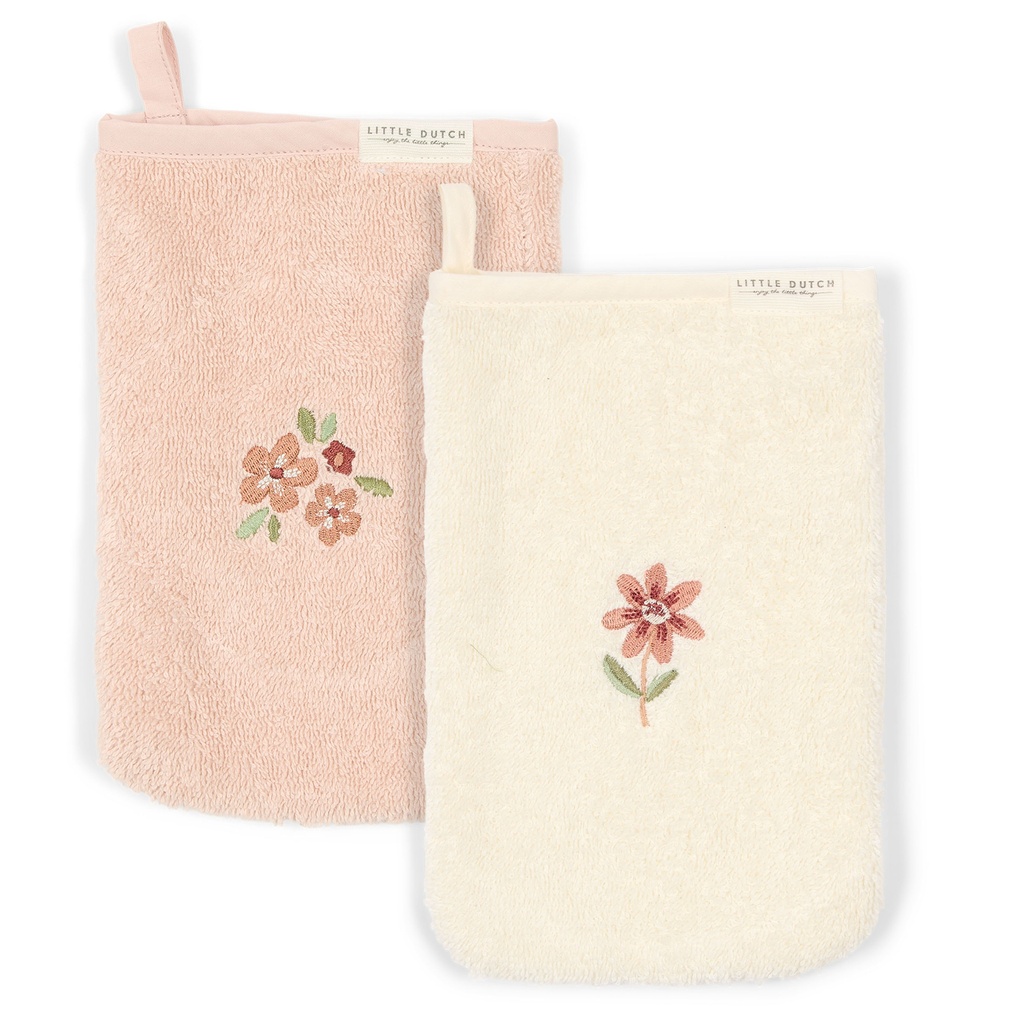 Little Dutch | Washandjes Bloemen Set Geborduurd 2-pack