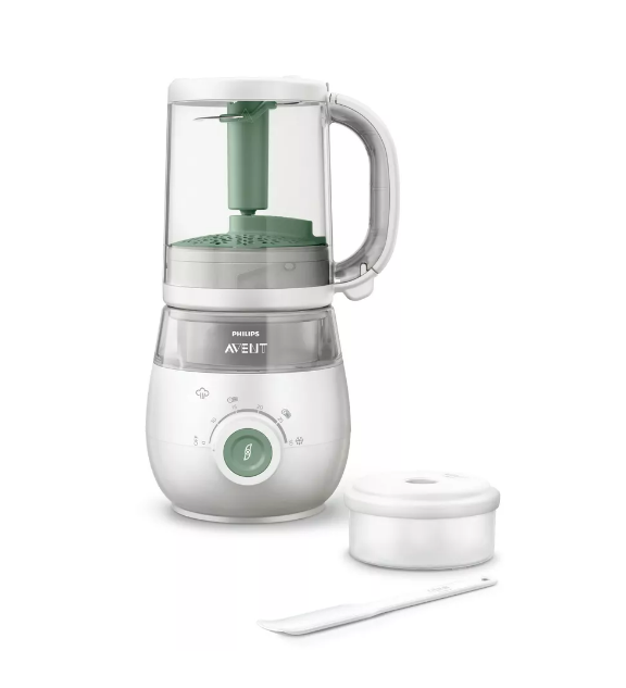 Avent | STOOMKOKER, 4 in 1 gezonde babyvoeding maker, stomen|mixen|ontdooien|opwarmen, inh. 1000 ml, potje 120 ml, Wit-groen