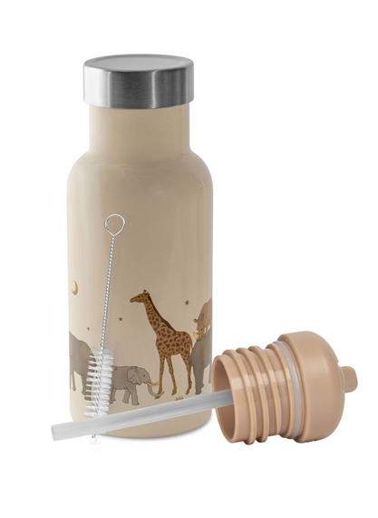 DRINKBEKER, 350 ml, safari, Thermo bottle, safari, ecru, aop safaridieren, RVS, deksel, isolerend, rietje, 1 stuk