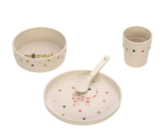 EETSET, Dish Set, Little Little Mateys spicey orange, PP/Cellulose, 4 delig: plat bord, kom, lepel, drinkbeker, 2023