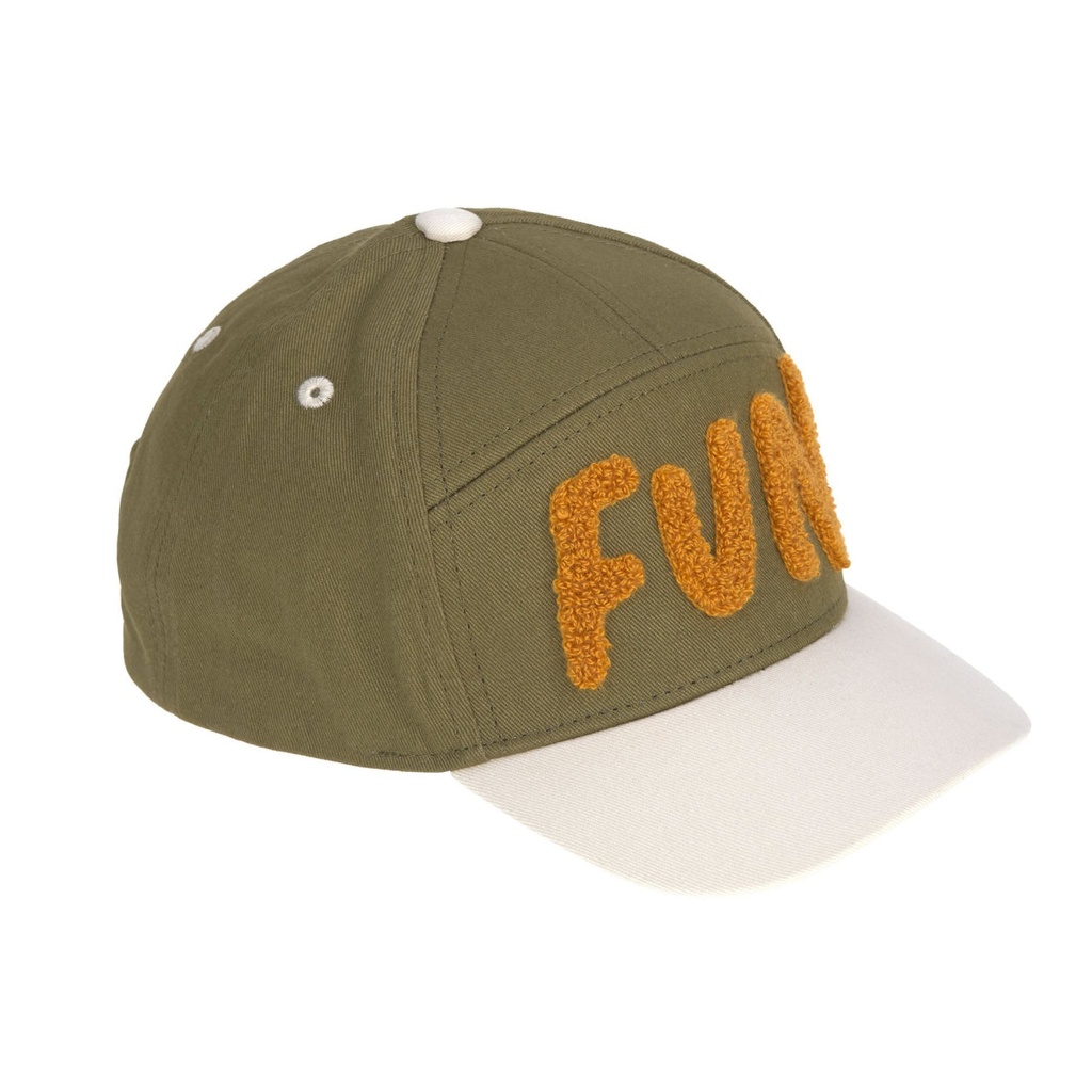 PET, Kids base cap, fun sand-olive, M:80-92, 12-24m, boys/girls, groen/ecru, appl fun, muts, velcrosluiting