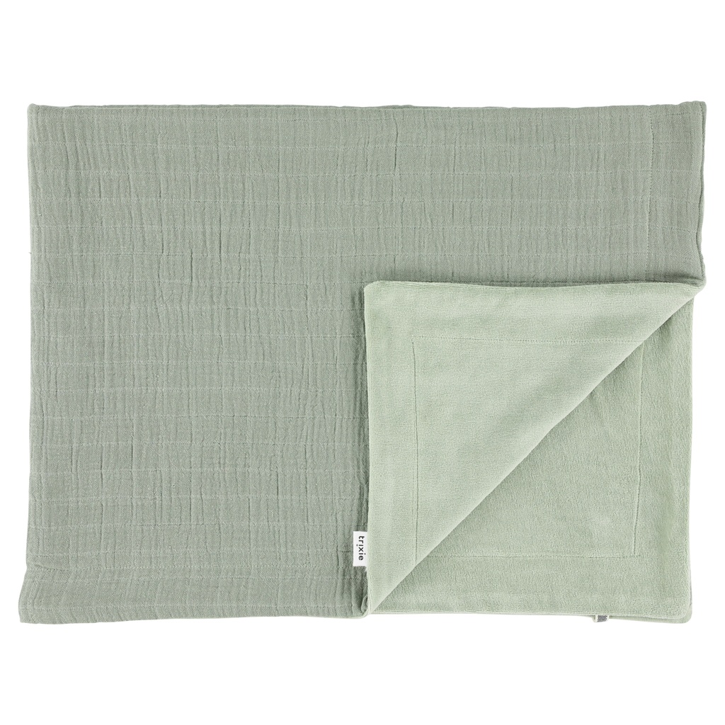 DEKEN, 75x100cm, Bliss olive, groen, uni/uni, tetra/teddy, bio katoen, voor wieg, (065), 2023-2024