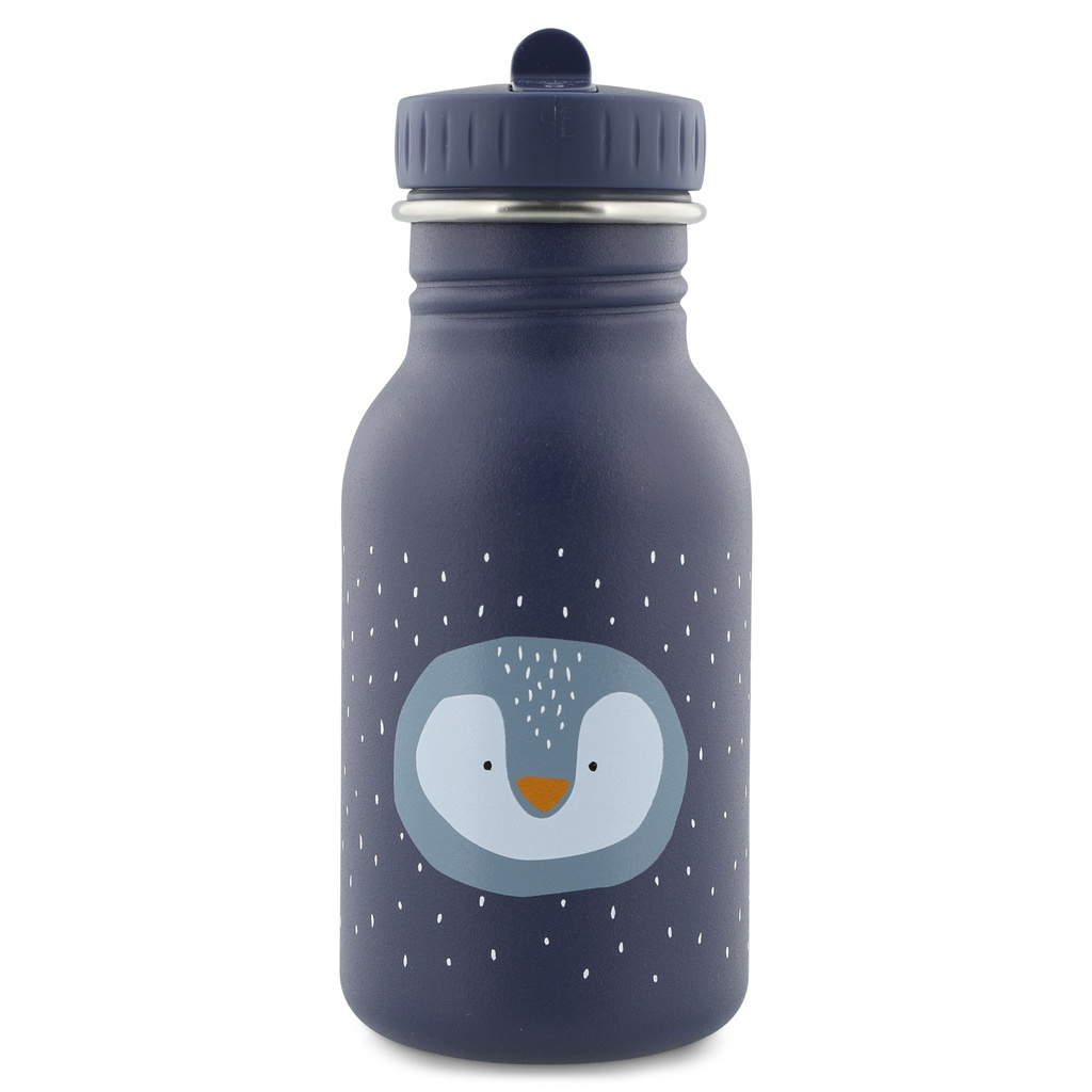 DRINKBEKER, 350ml, Mr. Penguin, blauw, uni/print pinguin, aluminium, deksel, drinktuit, drinkfles, School (040)