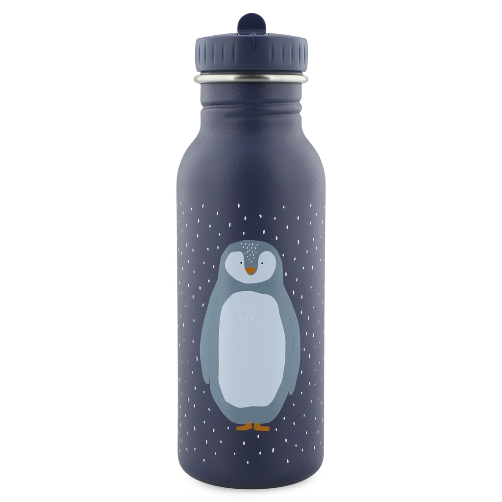 DRINKBEKER, 500ml, Mr. Penguin, blauw, uni/print pinguin, aluminium, deksel, drinktuit, drinkfles, School (041)