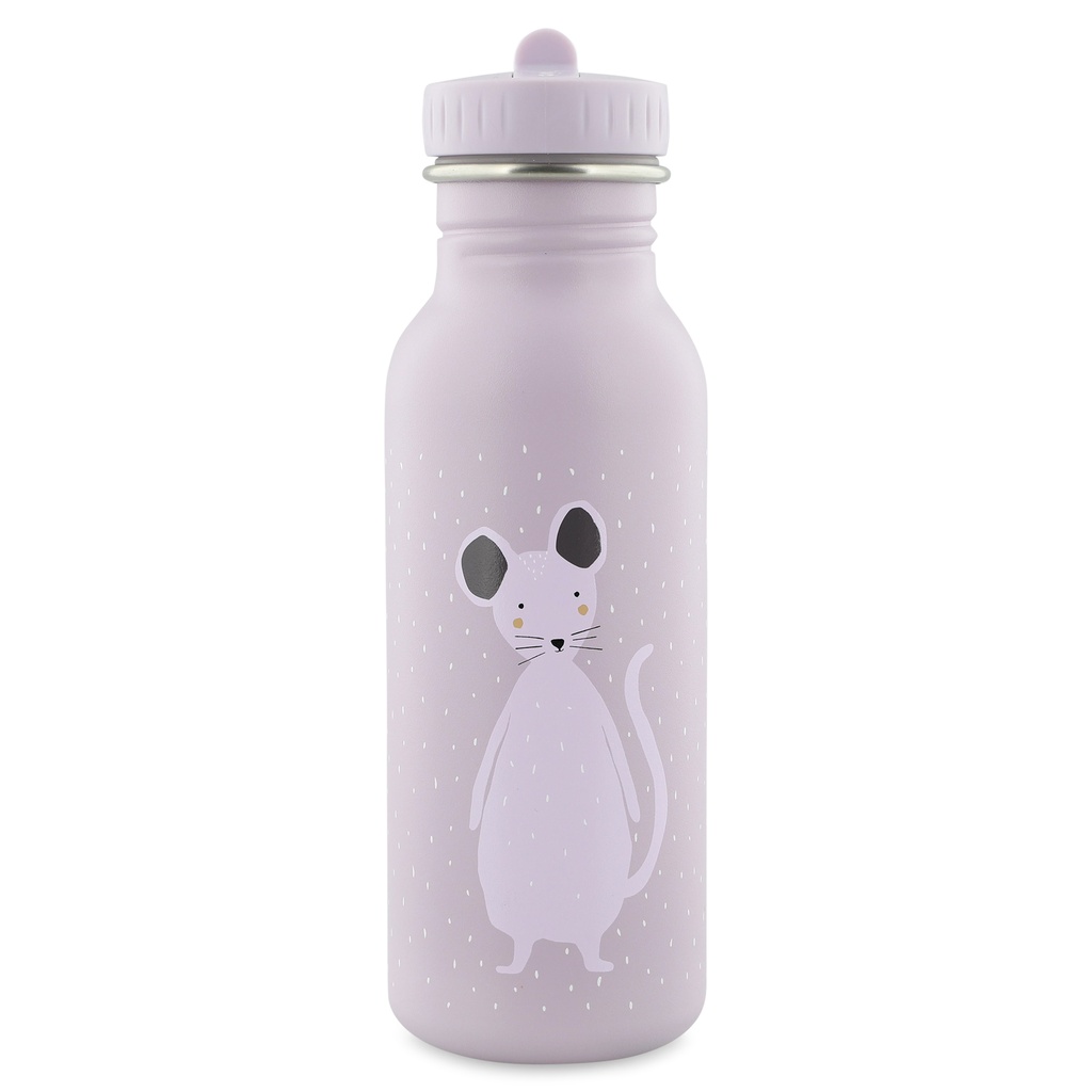 DRINKBEKER, 500ml, Mrs. Mouse, grijs, uni/print muis, aluminium, deksel, drinktuit, drinkfles, School (041)