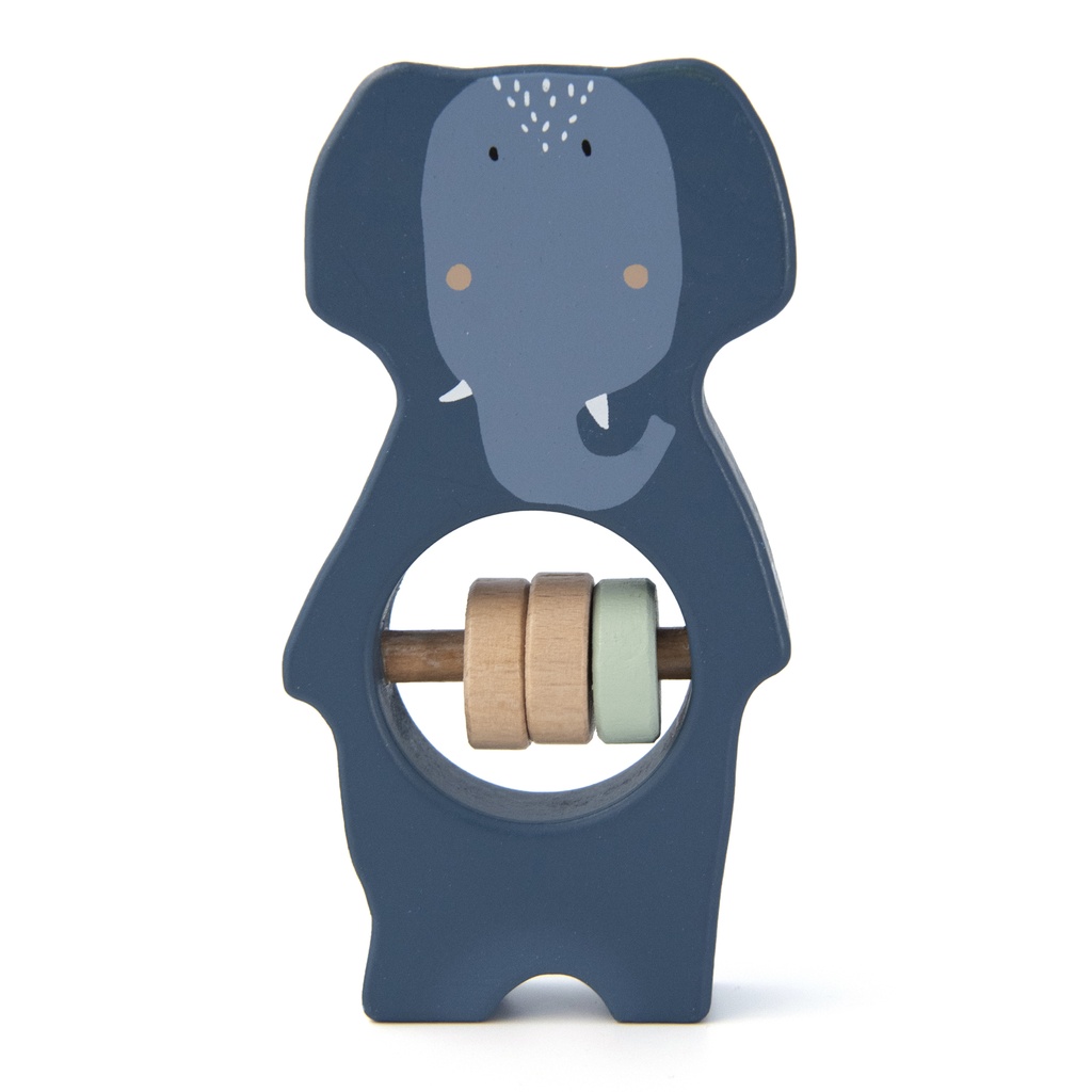 Trixie | Houten Rammelaar Mrs. Elephant  Blauw 11x6x1.5cm