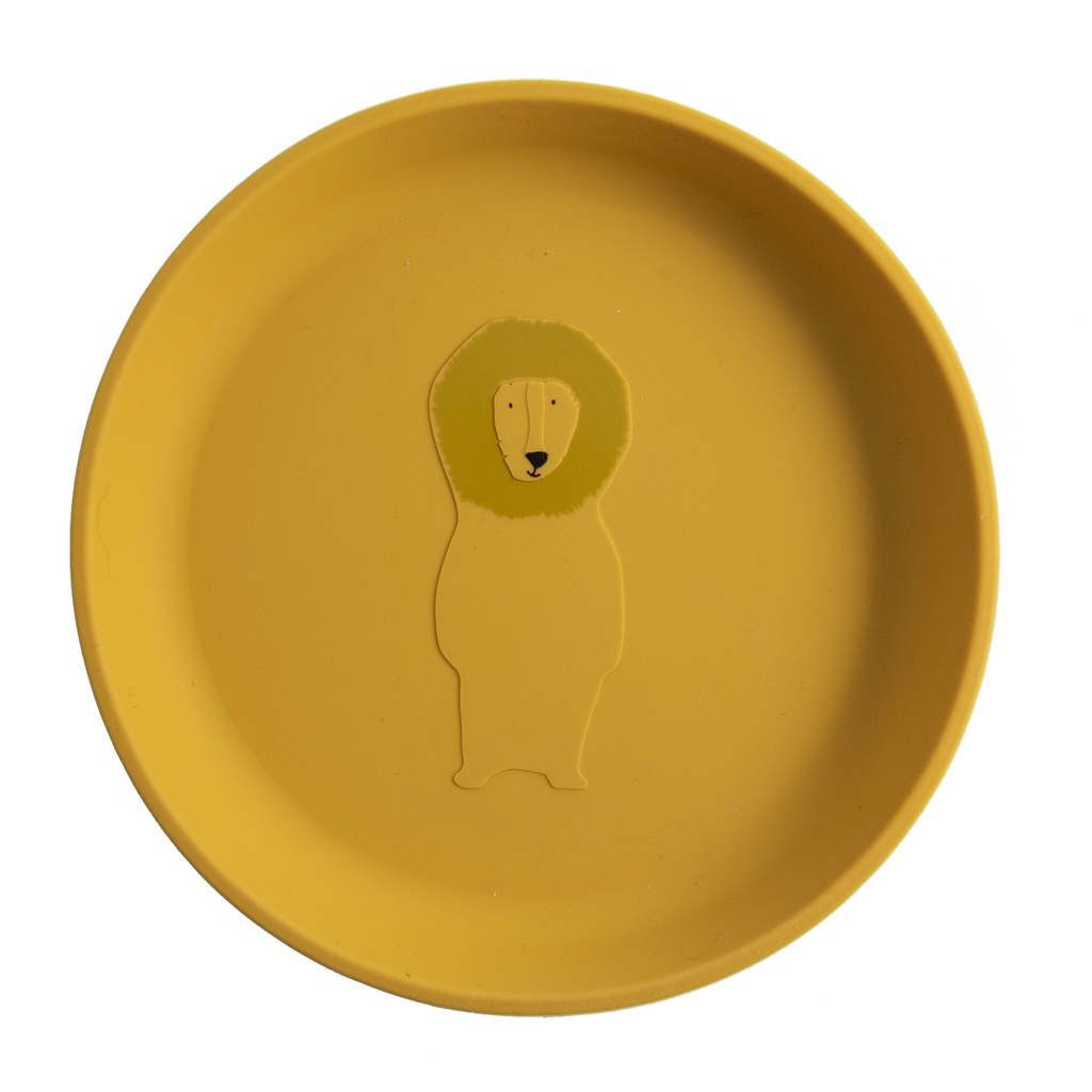 PLAT BORD, Plate, Mr. Lion, rond, geel, kop leeuw, siliconen, 1 stuk(s), bord, Mealtime, 2023-2024