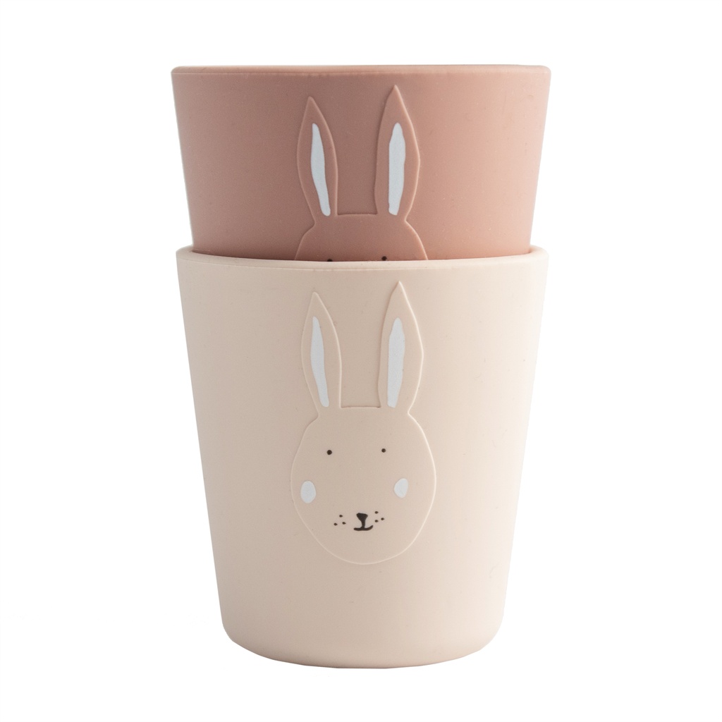 DRINKBEKER, Cups 2-pack, Mrs. Rabbit, roze, kop konijn, siliconen, 2 stuk(s), Mealtime, 2023-2024