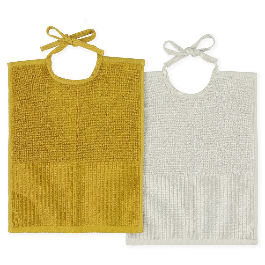 SLABBETJE, Bib XL 2-pack, Hush, mustard, ecru/geel, uni, lintensluiting, badstof, 30x38cm, 2 stuk(s) (100), 2023-2024