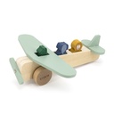 VLIEGTUIG, Animal airplane, Mr. Lion/Mr. Crocodile/Mrs. Elephant, geel/groen/blauw, hout, Playtime (036)