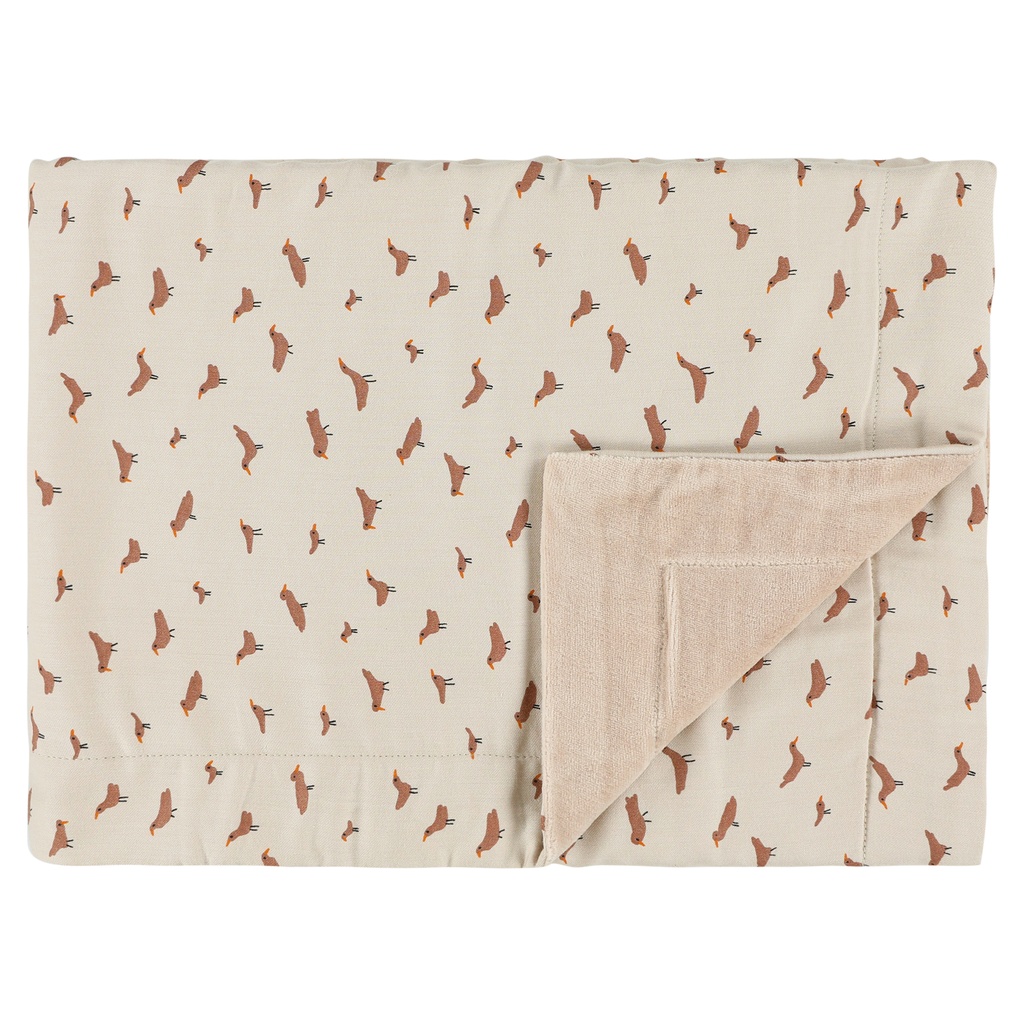 DEKEN, 75x100cm, TOG NG, Babbling Birds, ao vogel print/uni, bio katoen/fleece, voor wieg (065), 2023-2024