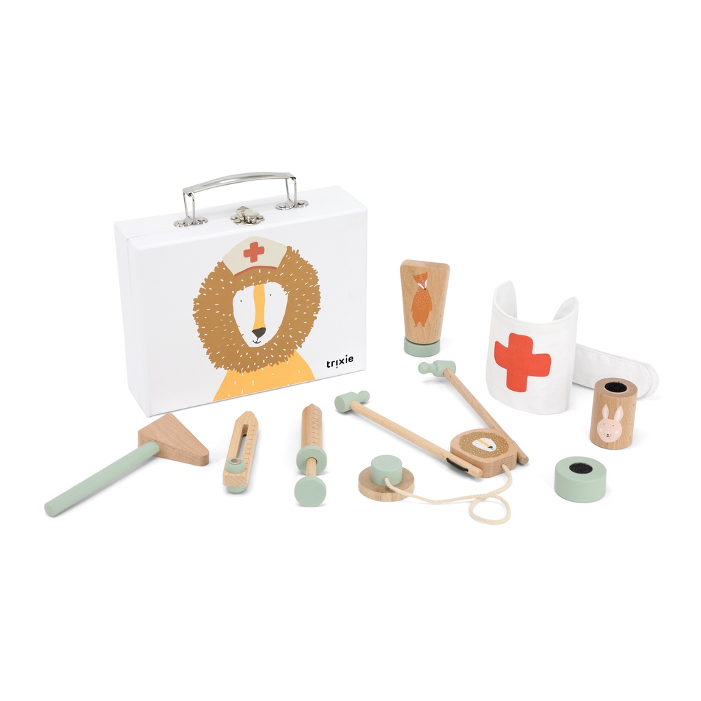 DOKTERSSET, Mr. Lion Playtime, multikleur, leeuw, hout, +activities, dokterstas met 7 accessoires