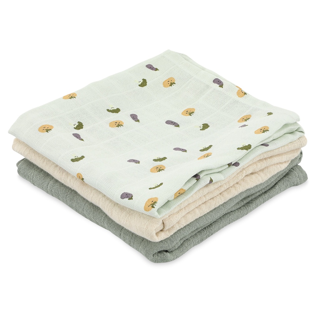 TETRA DOEK, 55x55cm, Friendly Vegetables, aop groenten/uni (Bliss olive/beige), 3 stuk(s) (075), 2023-2024