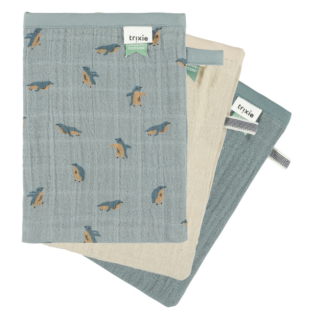 WASHANDJE, Peppy Penguins, all over pinguin print/uni (Bliss petrol/beige), tetra, 3 stuk(s) (084), 2023-2024