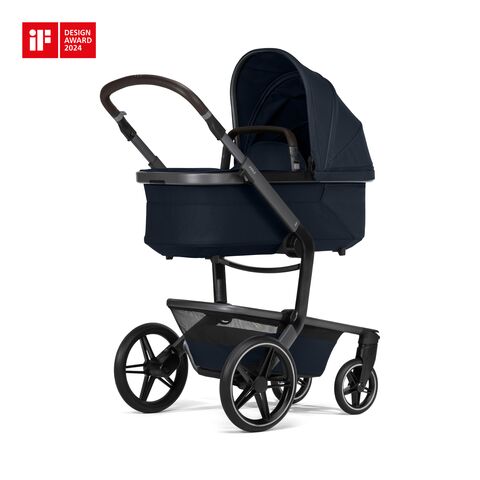 WANDELWAGEN, Day5, navy blue, frame dark grey/alu, incl draagmand, duwbeugel imitatieleder/dark brown, 2024