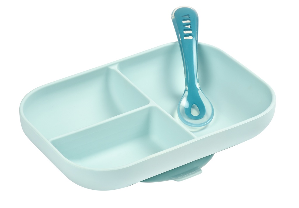 EETSET, Siliconen Maaltijdset, blauw, blauw, uni, silicone, 2 delig: plat bord, lepel, 2020