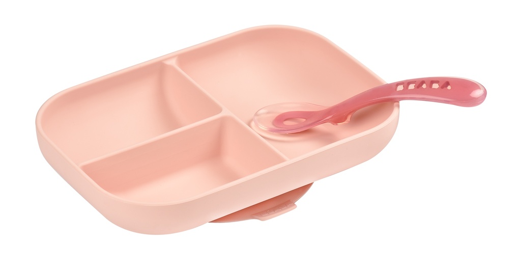 EETSET, Siliconen Maaltijdset, roos, roze, uni, silicone, 2 delig: plat bord, lepel, 2020