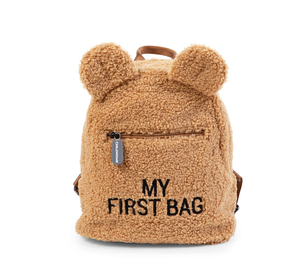 RUGZAK, My First Bag Teddy, beige, bruin, print tekst "My First Bag", 20x24x8cm