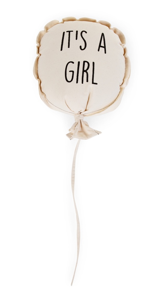 BALLON, ecru, print tekst "It's a girl", canvas, vorm: rond, 1 stuk(s),afmeting: 35x26x8 cm