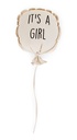 BALLON, ecru, print tekst "It's a girl", canvas, vorm: rond, 1 stuk(s),afmeting: 35x26x8 cm