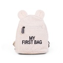 RUGZAK, My First Bag Teddy, ecru, print tekst "My First 20x24x8cm