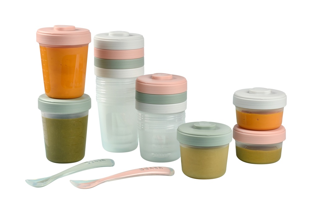 BEWAARPOTJE, Set 1ste maaltijd, eucalyp- tus, PP/PP, 2x 90ml/4x 150ml/6x 250ml, met maatverdeling, + 2 siliconen lepels