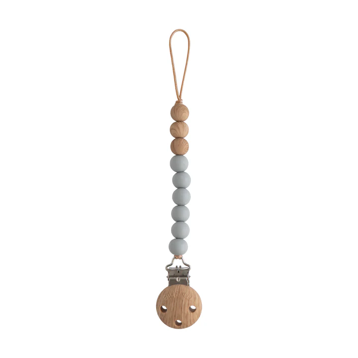 FOPSPEENKETTING, Eva, stone, uni, lint silicone met clip in hout, kralensnoer, L: 21.5 cm, vr fopspeen met ring