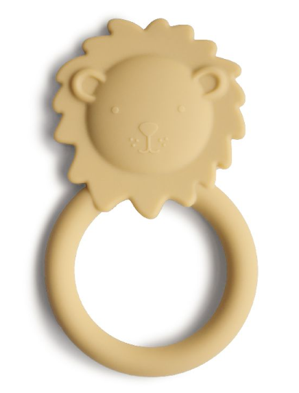 BIJTRING, Teether lion, soft yellow, geel, uni, siliconen, vanaf 0 maand