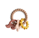 Mushie | Bijtring Teether Ring Nature Siliconen  geel/roze/ecru +3M