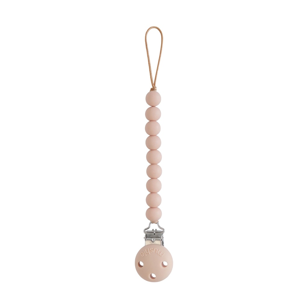 FOPSPEENKETTING, Hera, blush, roze, lint silic. met clip in silic., kralensnoer, L: 23.5 cm, vr fopspeen met ring