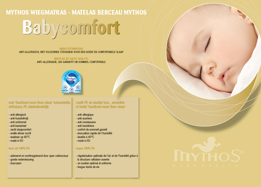 MATRAS, vr draagmand 29x72, Babycomfort, 4cm dik, polyurethaanschuim kern, 25 kg/m³, polyester afneembare hoes