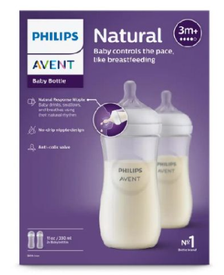 BREEDHALSFLES, PP, NR, 330 ml, Duo, uni, Natural Response, transparant, siliconen speen, 3m+, 2 stuk(s), fles, 2023