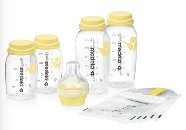 BORSTVOEDING STARTERSET, Store & Feed set Moedermelk, 2 x fles 150ml & 2x 250ml, 1 zuigspeen calma, 5 bewaarzakjes