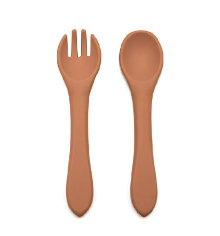 LEPEL/VORK, 2 delig, Silicone dark rust, Spoon & Fork, rood/bruin, uni, bestek