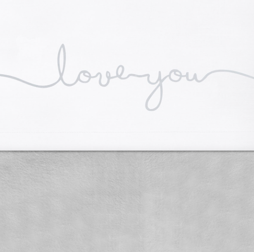 [326055] LAKEN, 75x100, Love You, grey, wit/grijs, uni/tekst "love you", katoen, voor wieg, Noos