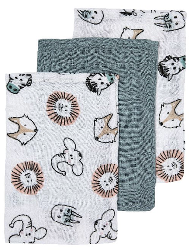 [389962] WASHANDJE, 17x20cm, Animal, stone green, all over dierenprint/uni, tetra, 3 stuk(s)