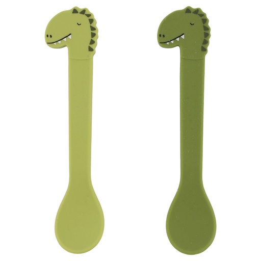 [485550] LEPEL, 2 delig, Spoon 2-pack, Mr. dino, groen, kop dino, siliconen, bestek