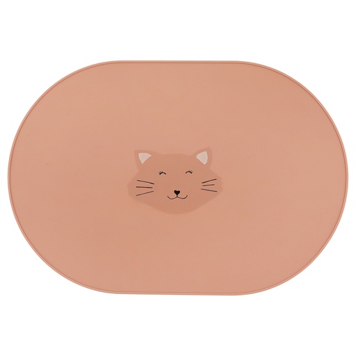 [485569] PLACEMAT, Cat mealtime, roze, kop kat, water afwerend, siliconen, ovaal,1 stuk