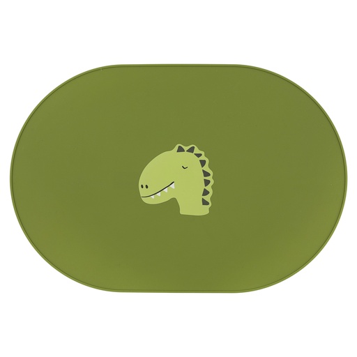 [485567] PLACEMAT, Dino, mealtime, groen, kop dino, siliconen, water afwerend, ovaal, 1 stuk