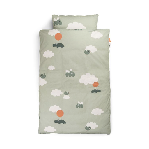 [456716] DONSOVERTREK, 100x140, Bedlinen Happy Clouds, green, ao dierenprint, bio katoen, +sloop, vr babybed, 2024