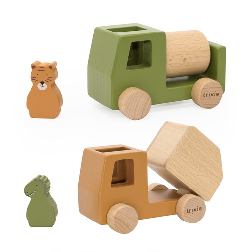 [523099] Trixie | Houten bouwvoertuigen dieren set