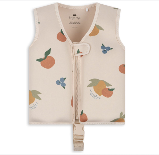 [474701] ZWEMVEST, Neoprene float vest, 2-3Y, fruity, ecru, aop fruit, buitenkant neopreen, met ritssl./velcro sluiting