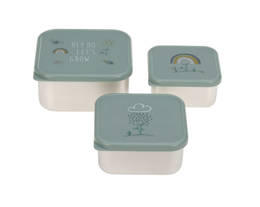 [411287] BEWAARPOTJE, Garden Explorer, Snackbox, zilver/groen, RVS/PP, 1x 210 ml/1x 330 ml/ 1x 500 ml