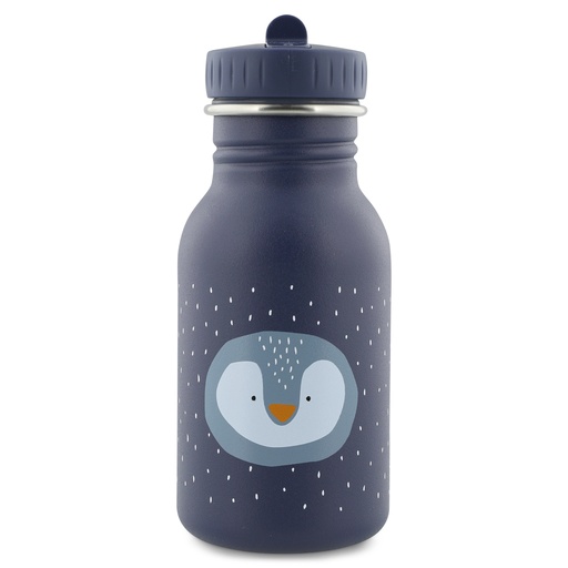 [413330] DRINKBEKER, 350ml, Mr. Penguin, blauw, uni/print pinguin, aluminium, deksel, drinktuit, drinkfles, School (040)