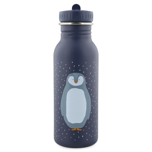 [413334] DRINKBEKER, 500ml, Mr. Penguin, blauw, uni/print pinguin, aluminium, deksel, drinktuit, drinkfles, School (041)