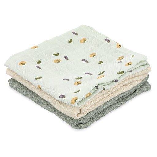 [476552] TETRA DOEK, 55x55cm, Friendly Vegetables, aop groenten/uni (Bliss olive/beige), 3 stuk(s) (075), 2023-2024