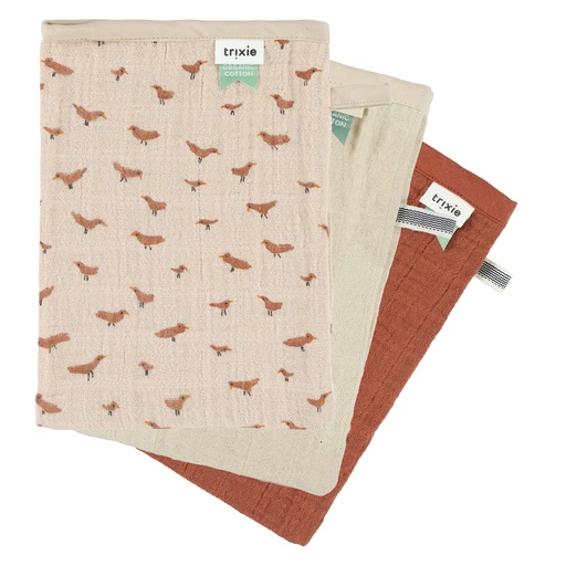 [476565] WASHANDJE, Babbling Birds, all over vogel print/uni (Bliss rust/beige), tetra, 3 stuk(s) (084) , 2023-2024