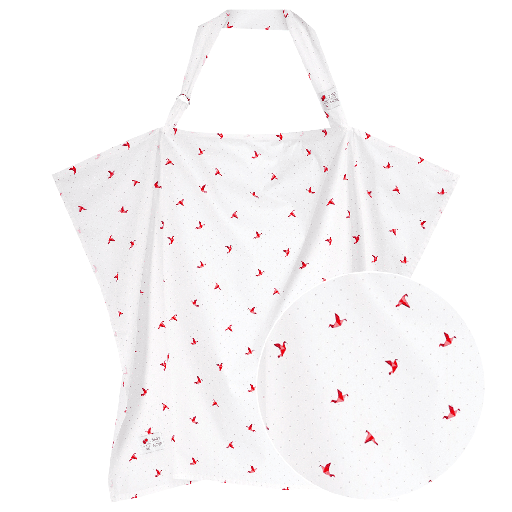 [374526] Baby On The Move | Borstvoedingsdoek Schort Origami Birds Wit/Rood, All over Origami Vogel Katoen