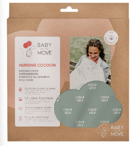 [482735] Baby On The Move | BORSTVOEDINGSDOEK, liquid gold, schort, Nursing Cover, groen, uni met tekst liquid gold, katoen, model: schort